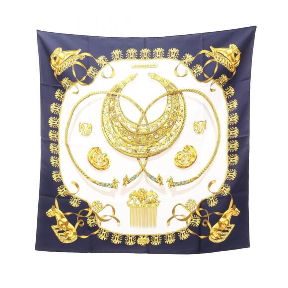HERMES Authentic White Silk Scarf